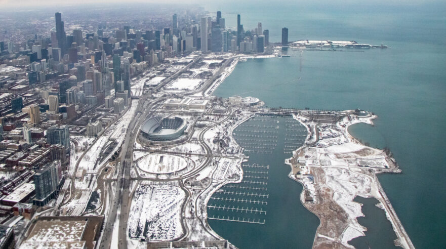 Aerial View of Downtown Chicago in Winter