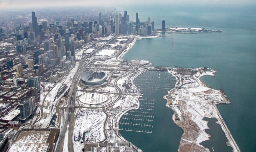 Aerial View of Downtown Chicago in Winter